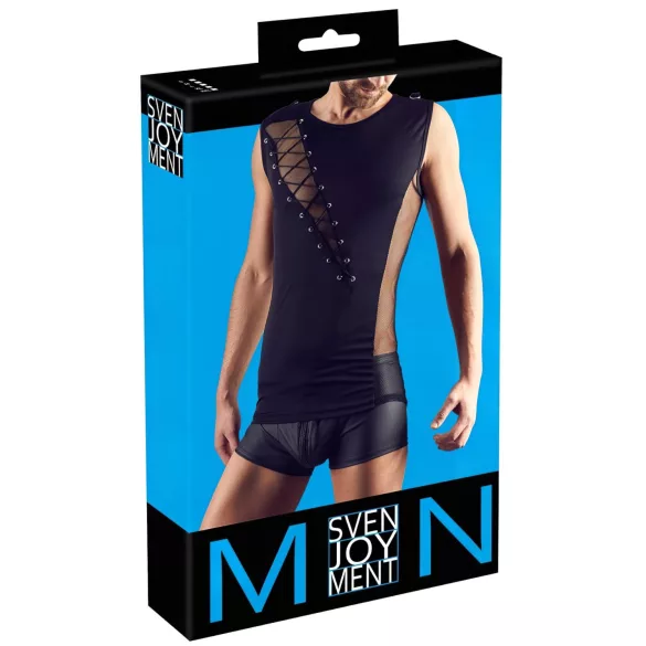 Svenjoyment - asymmetrisk snøret herretopp (svart) - XL