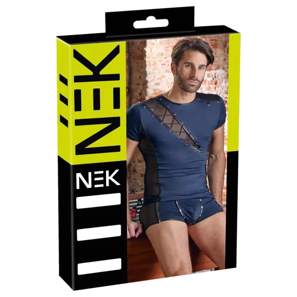 NEK - svart, blå og nettingdetaljer topp for menn - M