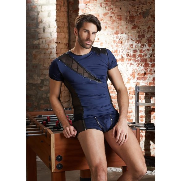 NEK - svart, blå og nettingdetaljer topp for menn - M