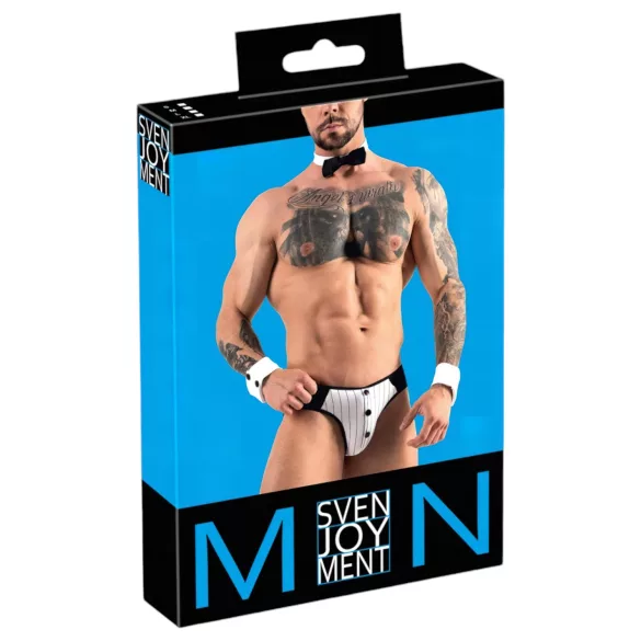 Svenjoyment - Herrer Servitør Tanga Kostymesett (Svart-Hvit)