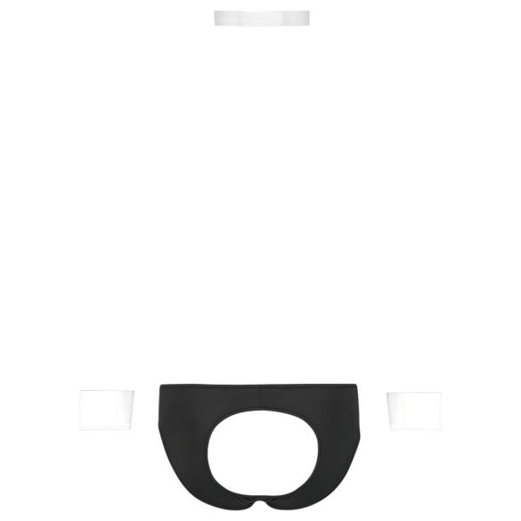 Svenjoyment - Herrer Servitør Tanga Kostymesett (Svart-Hvit)