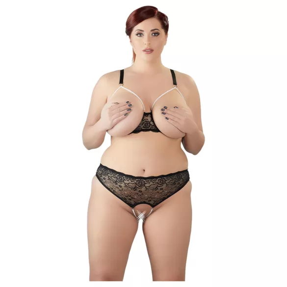 Cottelli Plus Size - perle-bh sett (svart)
