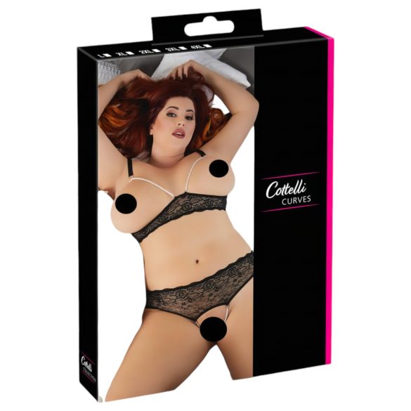 Cottelli Plus Size - perle-bh sett (svart) - 2XL