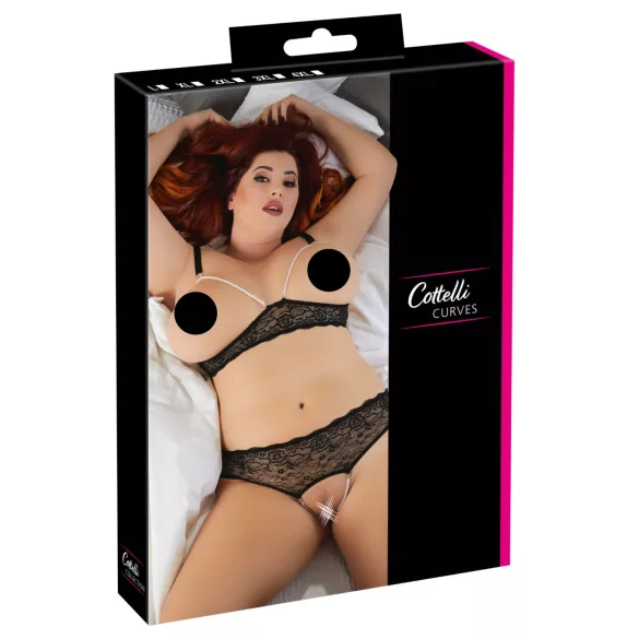 Cottelli Plus Size - perle-bh sett (svart) - 3XL