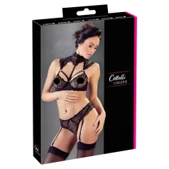 Cottelli - krage blonde BH-sett (svart) - 80B/M
