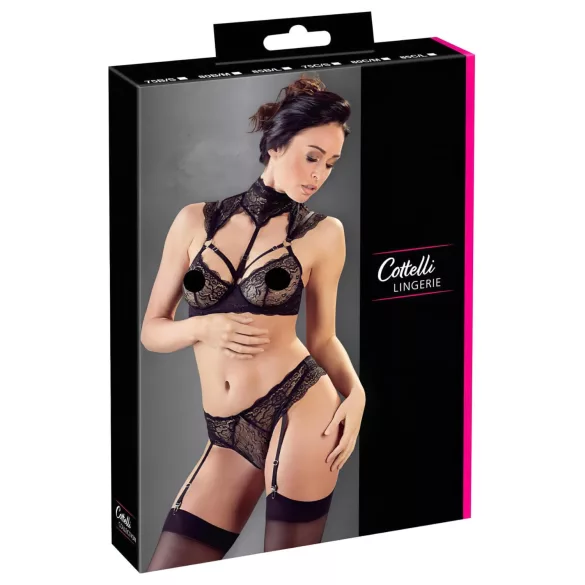 Cottelli - krage blonde BH-sett (svart) - 85B/L