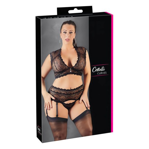 Cottelli Plus Size - Strass og blonder undertøysett (svart)