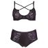 Cottelli Plus Size - Kryss-stroppet BH og truse (svart) - 85E/L