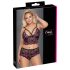 Cottelli Plus Size - blomstrete BH-sett (svart-lilla) - 3XL/4XL
