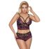 Cottelli Plus Size - blomstrete BH-sett (svart-lilla) - 3XL/4XL