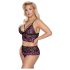 Cottelli Plus Size - blomstrete BH-sett (svart-lilla) - 3XL/4XL