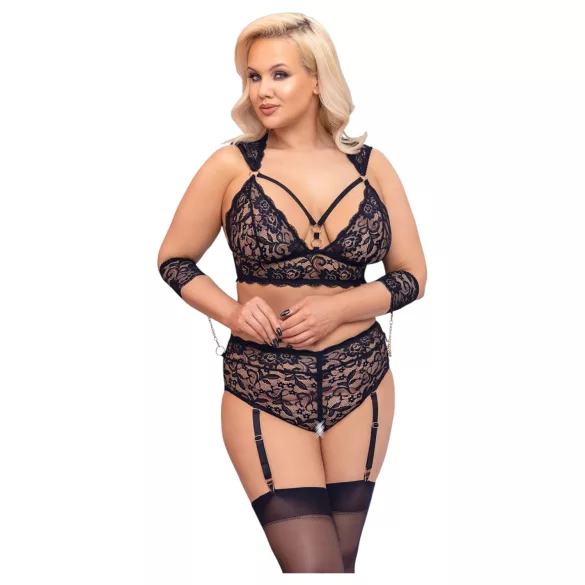 Cottelli Bondage Plus Size - sexy blonde BH-sett (svart) - 3XL