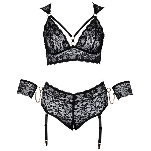 Cottelli Bondage Plus Size - sexy blonde BH-sett (svart) - 4XL