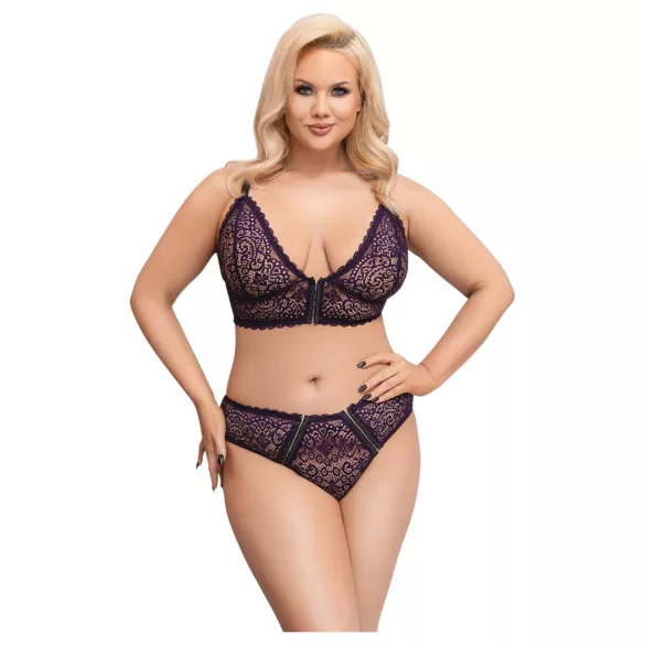 Cottelli Plus Size - Gjennomsiktig mønstret bh-sett (lilla)
