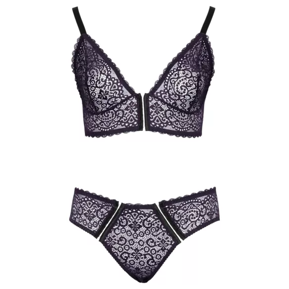 Cottelli Plus Size - Gjennomsiktig mønstret bh-sett (lilla)