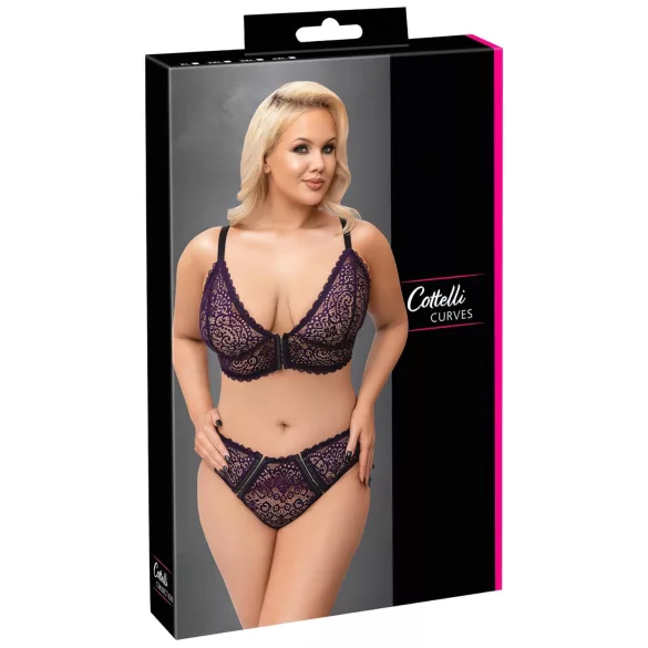 Cottelli Plus Size - Gjennomsiktig mønstret bh-sett (lilla) - 2XL