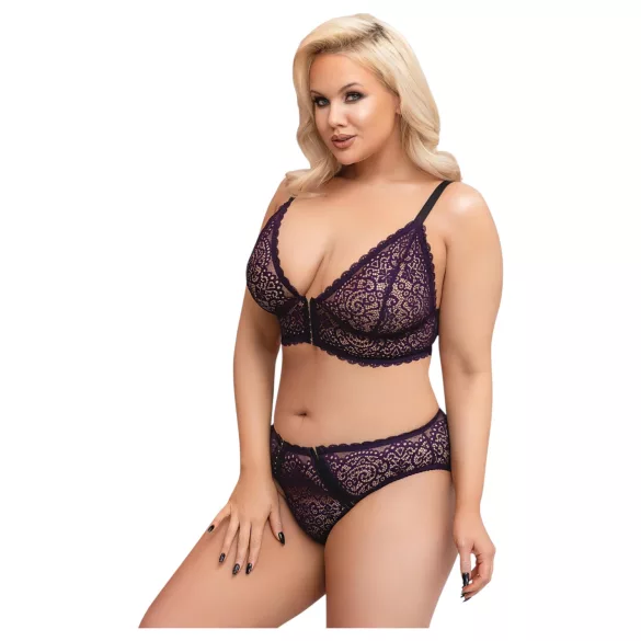 Cottelli Plus Size - Gjennomsiktig mønstret bh-sett (lilla) - 2XL