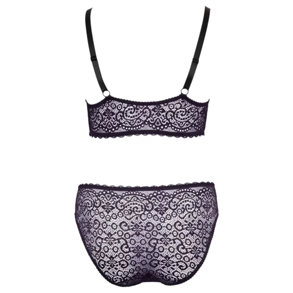 Cottelli Plus Size - Gjennomsiktig mønstret bh-sett (lilla) - 2XL