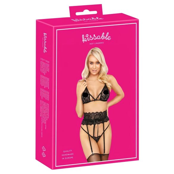 Kyssbar - midjebelte og bh-sett (svart) - L/XL