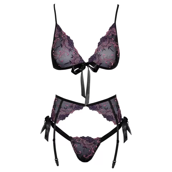 Kissbar - rosa/lilla brodert BH-sett (svart)