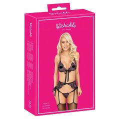 Kissbar - rosa/lilla brodert BH-sett (svart) - L/XL