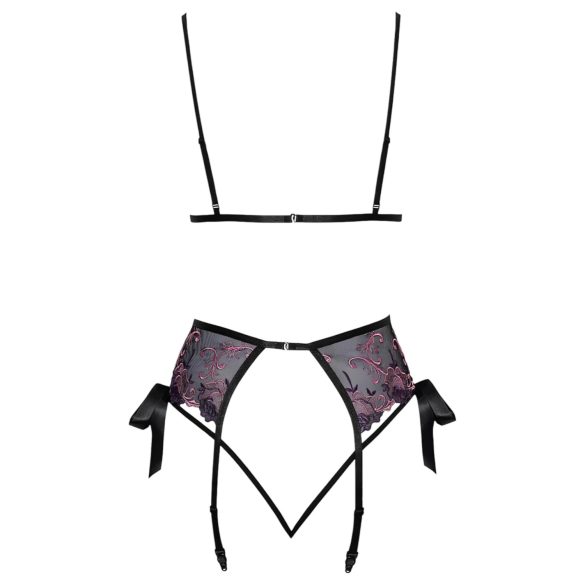 Kissbar - rosa/lilla brodert BH-sett (svart) - L/XL