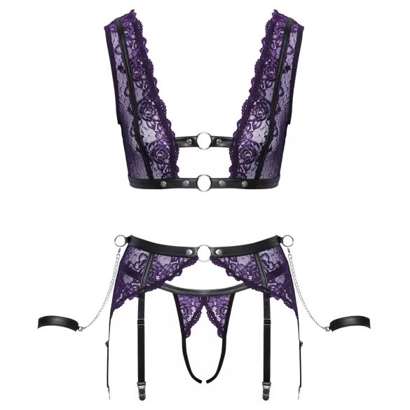 Cottelli Bondage - undertøysett og håndjern (svart-lilla) - L