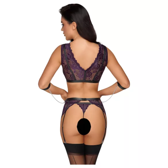 Cottelli Bondage - undertøysett og håndjern (svart-lilla) - XL