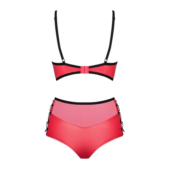 Obsessive Leatheria - skinnaktig bh-sett (rød) - S/M