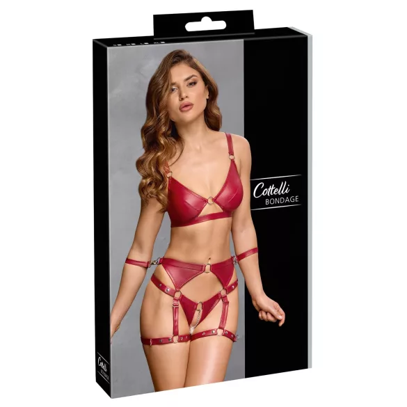 Cottelli Bondage - skinnende bh-sett og håndjern (rød)