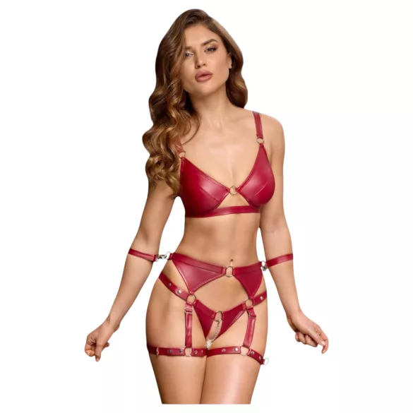 Cottelli Bondage - skinnende bh-sett og håndjern (rød) - M