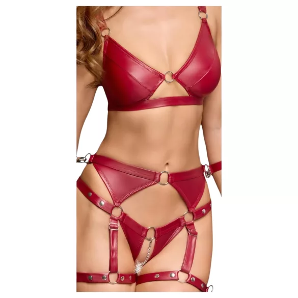 Cottelli Bondage - skinnende bh-sett og håndjern (rød) - XL
