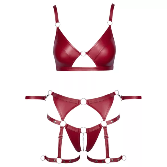Cottelli Bondage - skinnende bh-sett og håndjern (rød) - XL