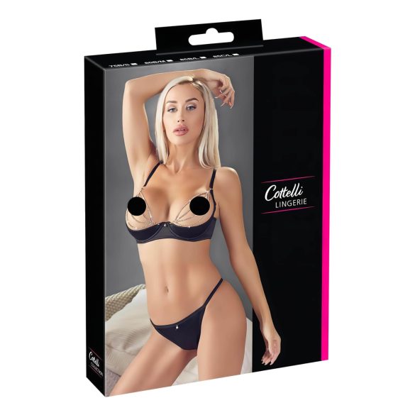 Cottelli - sateng push-up-sett med strasskjede (svart) - 85C/L