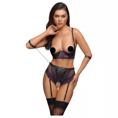 Cottelli Bondage - BH-sett og håndjern (svart-lilla)