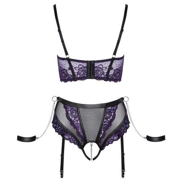 Cottelli Bondage - BH-sett og håndjern (svart-lilla) - L