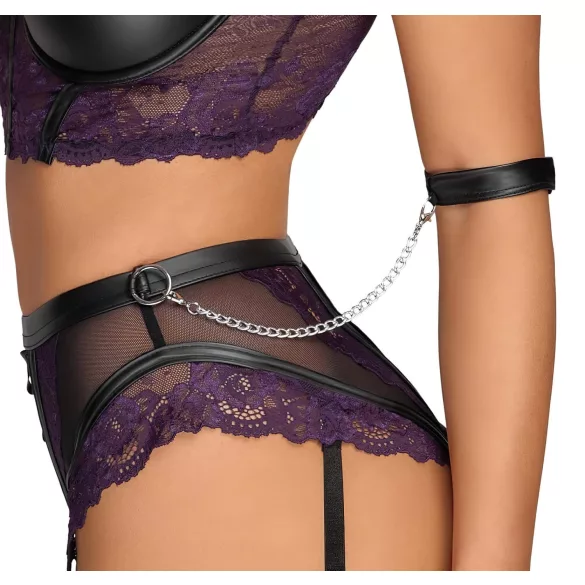 Cottelli Bondage - BH-sett og håndjern (svart-lilla) - XL