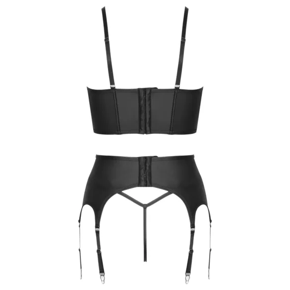 Cottelli - korsett med glidelås, strømpeholder og tanga-sett (svart)