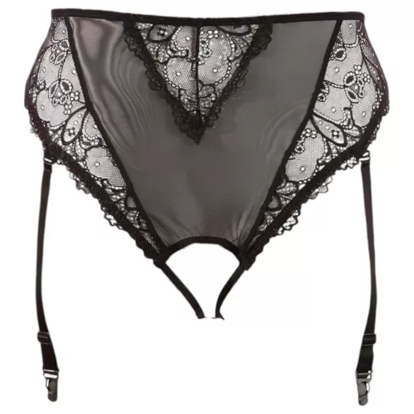 Cottelli Plus Size - sort med blonde & strømpeholder (svart)