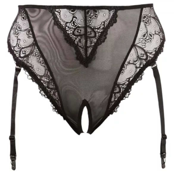 Cottelli Plus Size - sort med blonde & strømpeholder (svart) - XXXXL