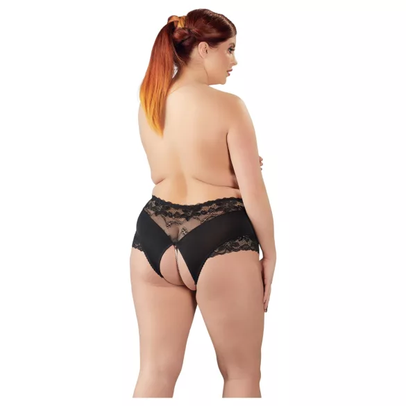 Cottelli Plus Size - blondetruse med perler (sort) - 2XL