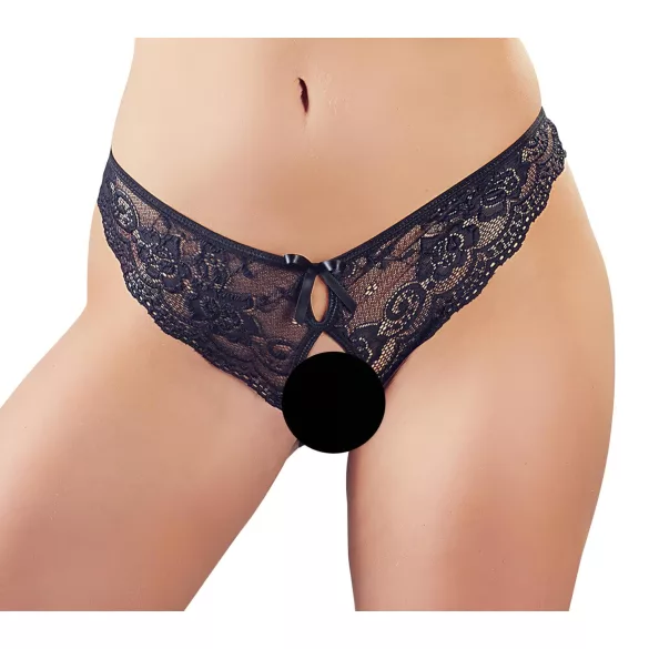 Cottelli - Åpne Sorte Blondetruser med Sløyfe - XL