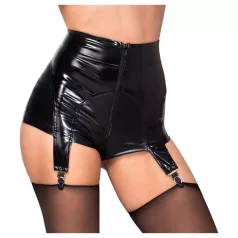 Noir - skinnende hotpants med strømpeholder (svart) - L