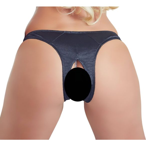 Cottelli - blomstrende åpen truse med perler (svart)