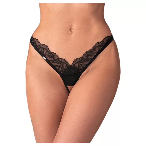 Obsessive - gjennomsiktig blonde tanga (svart) - 2XL/3XL