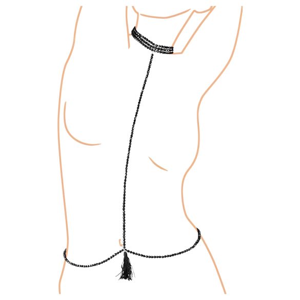 Cottelli - Perlesmykket kroppsharness med halsbånd (svart)