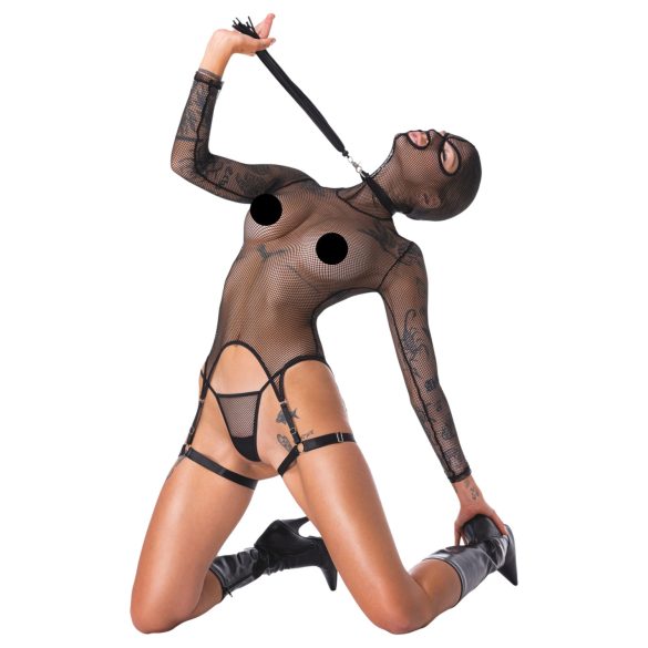 Bad Kitty - BDSM gjennomsiktig nettingsett med pisk (svart)