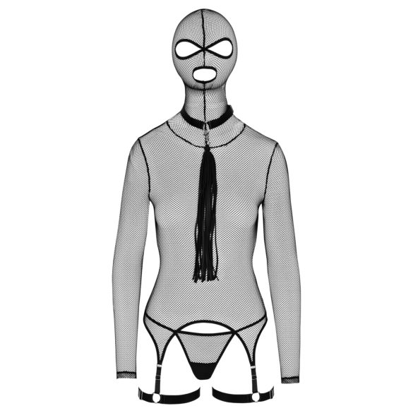 Bad Kitty - BDSM gjennomsiktig nettingsett med pisk (svart) - M