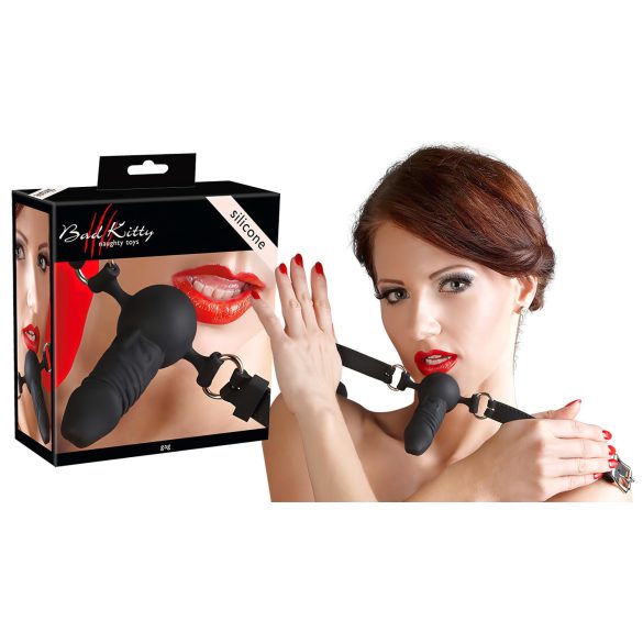 Bad Kitty - silikon munnplugg med liten dildo (svart)