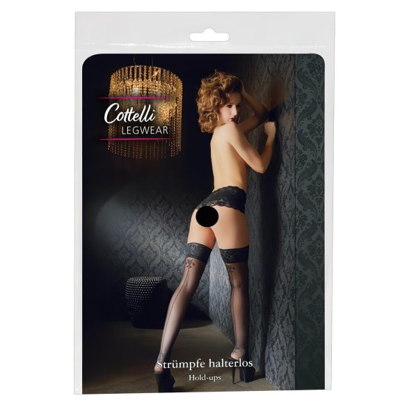 Cottelli - Strømper med liljemønster og striper (svart) - 4